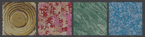 Abstract reaction biology diffusion turing pattern in 4 variant styles and colours. Vector illustration.  