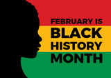 February is Black History Month vector. African person and Pan-African flag colours silhouette icon vector. African-American History Month illustration. Important day