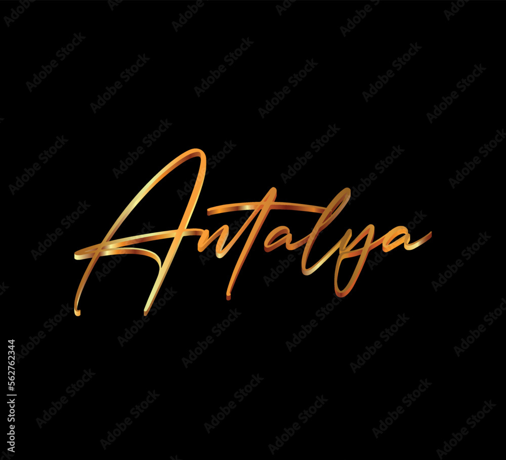 Obraz premium decorative 3d gold antalya text on black background