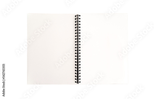 top down view of blank open spiral note pad, transparent background PNG