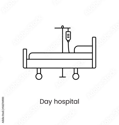 Day hospital inpatient line icon in vector, illustration of a medical bed and iv drip.