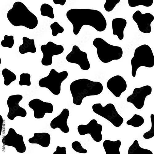 Cow texture pattern black and white. Spot skin seamless background. Animal skin template. Vector design illustration.