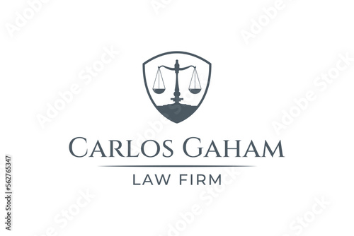 scales and shield of justice. representing legal justice, legal system or a law firm.