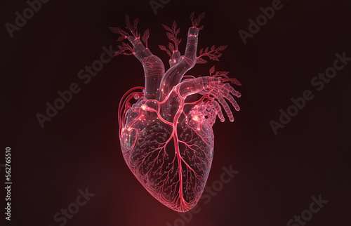 Fototapeta kuchenna glowing blood heart and vessels on a dark background, illustration