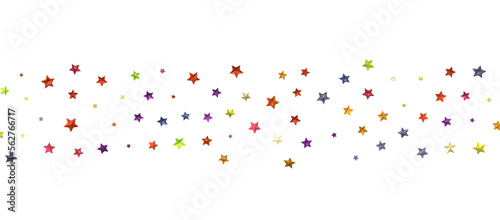 Banner with colour decoration. Festive border with falling glitter dust and stars.