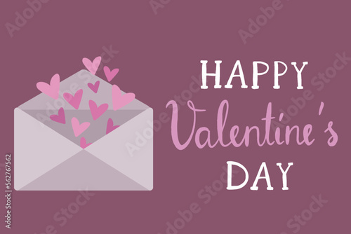 St. Valentine's day greeting card. Cute envelope with flying hearts. 