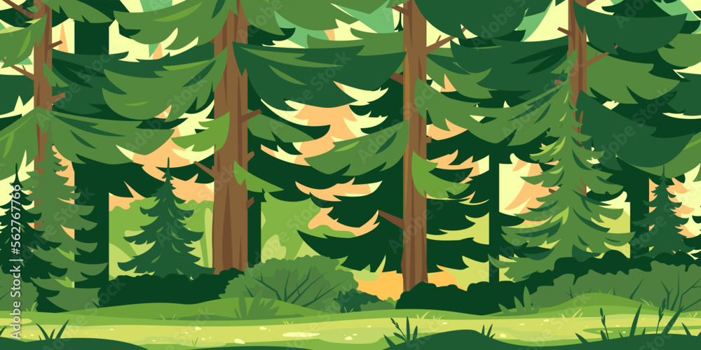 Path through the forest with big green trees game background tillable ...