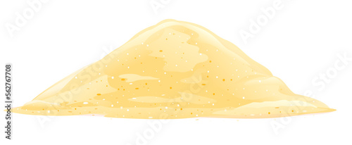 One yellow heap of sand in front view isolated, sand for sandbox