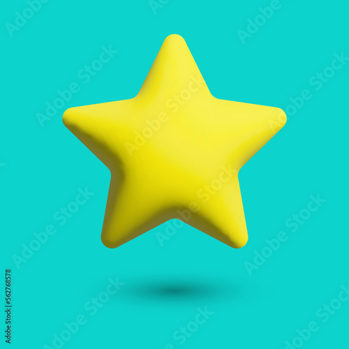 3D star  vector. 3D yellow star with a shadow on a turquoise background.