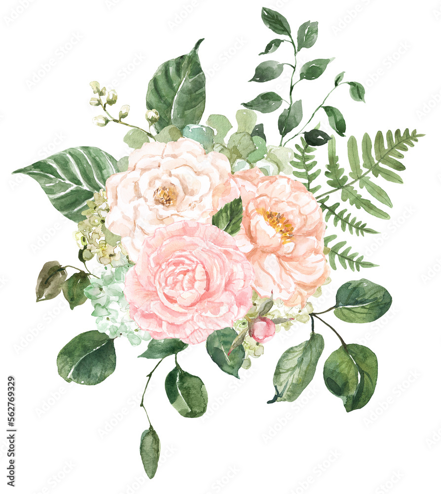 Floral bouquet, watercolor illustration. Spring flower arrangement ...