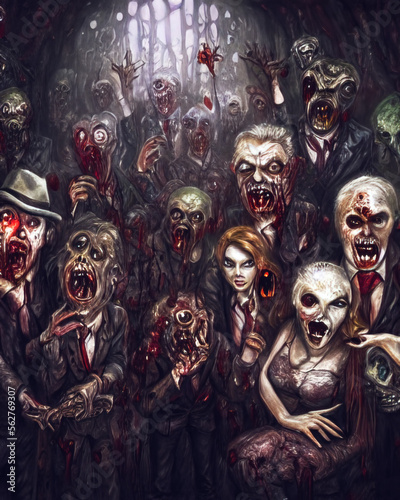 Decadent zombie party concept, generative ai illustration