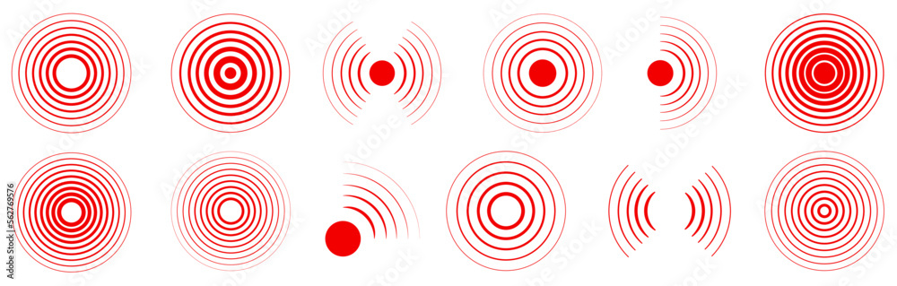 Radar icons set. Collection sonar sound waves. Radar icon. Sonar wave sign. Big set on the white background - stock vector.