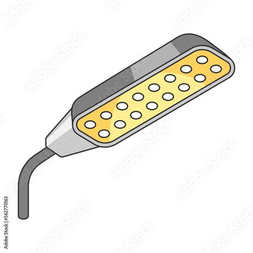 Illustration of street led lamp. Electrical lighting equipment. Industrial or business image. Icon for website and shop.