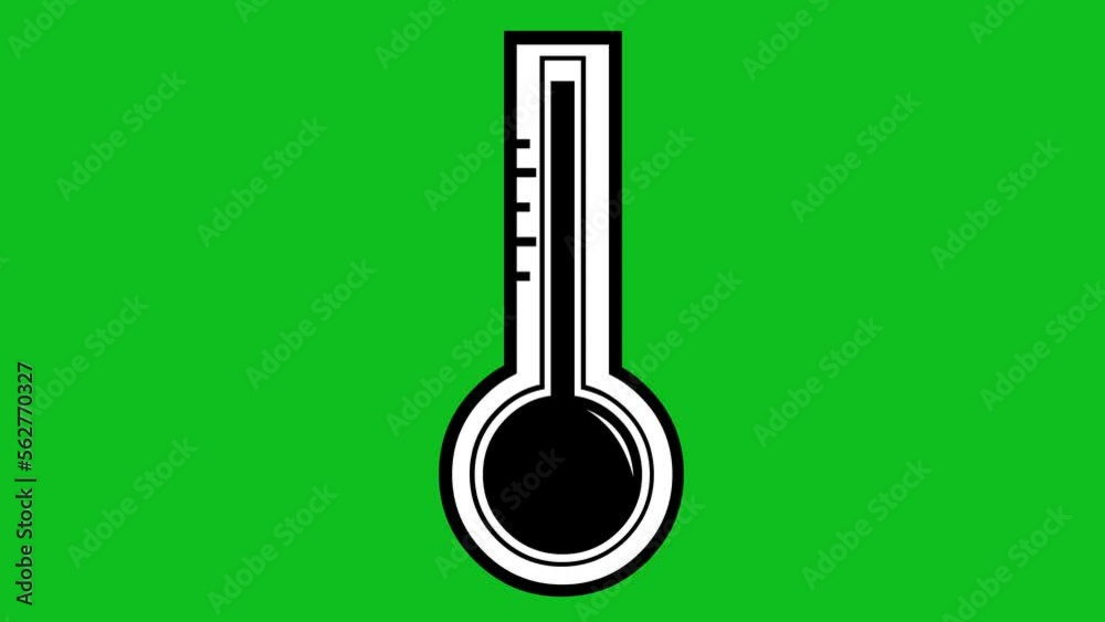 Animation of icon of a thermometer drawn in black and white, raising the temperature. On a green chrome key background Animation of icon of a thermometer drawn in black and white, raising the temperature. On a green chrome key background