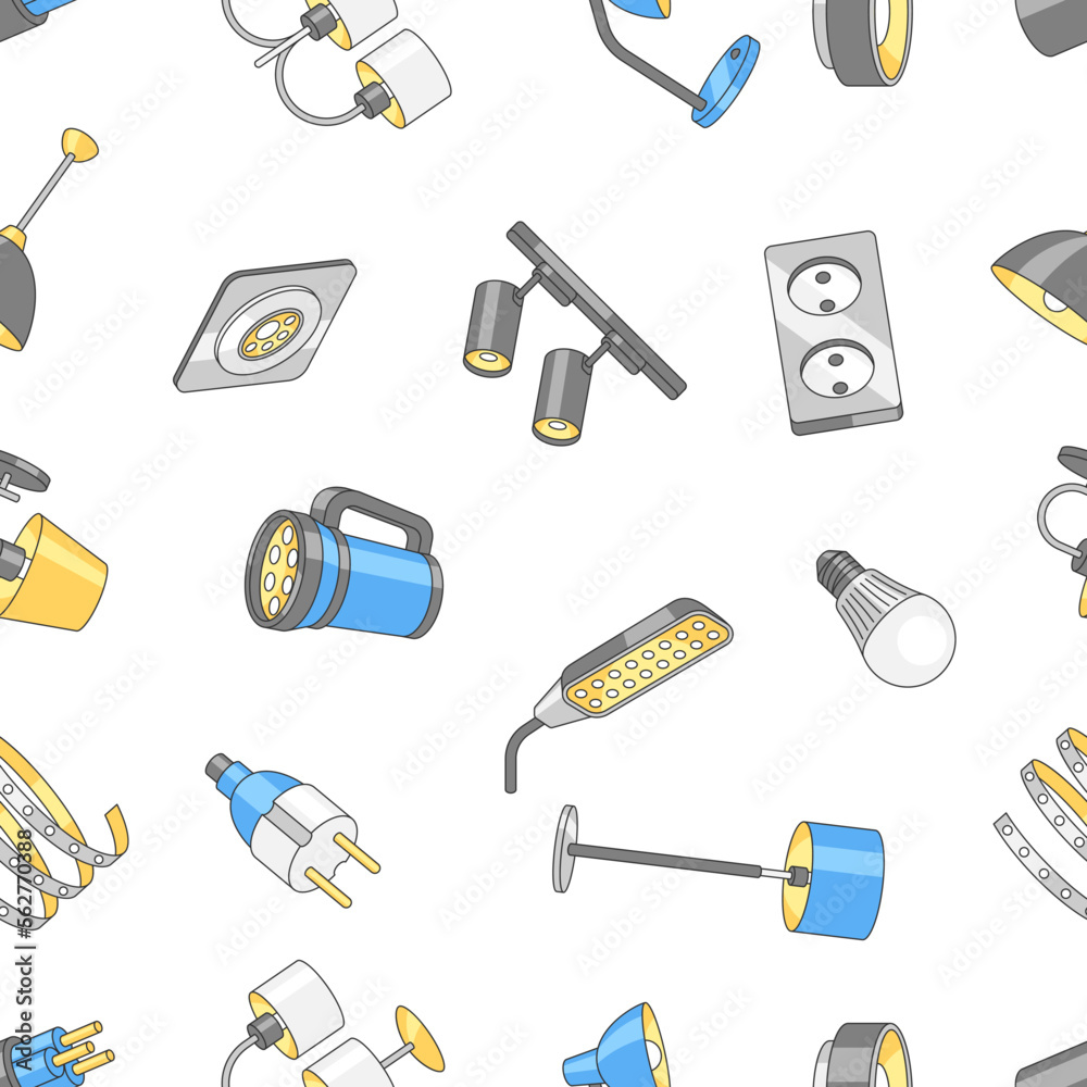 Seamless pattern with electric lightings and lamps. Electrical equipment. Industrial or business design. Seamless pattern with electric lightings and lamps. Electrical equipment. Industrial or business design.