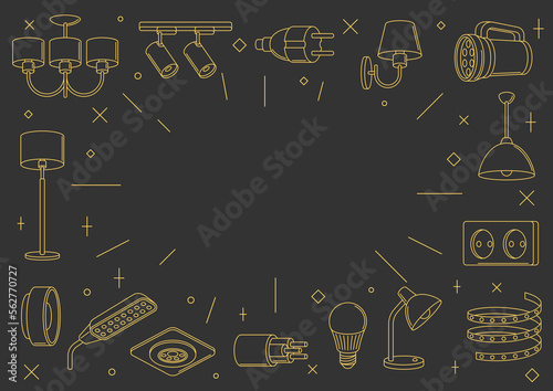 Frame with electric lightings and lamps. Electrical equipment. Industrial or business design.
