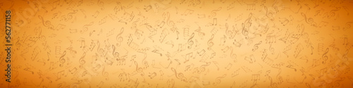 Musical notes on old papyrus paper.Retro background for design.Treble clef.Vector , illustration.