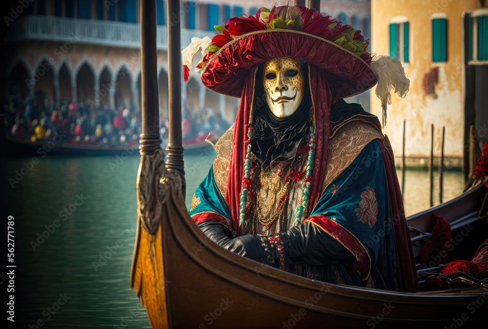 Venice Carnival venetian mask gondola - Generative AI