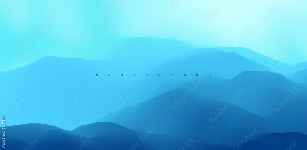 Blue abstract ocean seascape. Sea surface. Realistic landscape with waves. Nature background. Cover design template. 3d vector illustration for banner, flyer, poster or brochure.