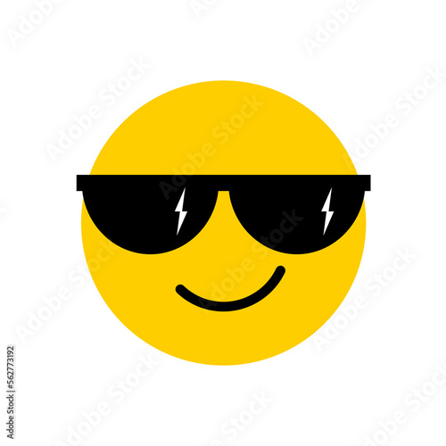 Like a boss emoji. Face with smile and sunglasses. Icon flat illustration.