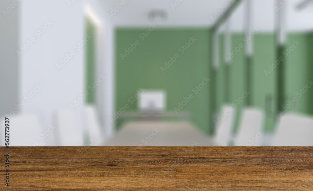 Elegant office interior. Mixed media. 3D rendering.. Background with empty wooden table. Flooring. Elegant office interior. Mixed media. 3D rendering.. Background with empty wooden table. Flooring.