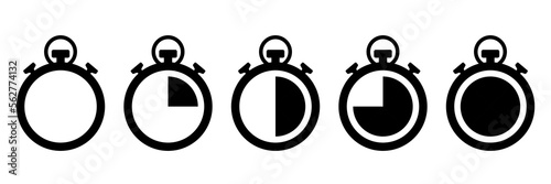 Timer and stopwatch vector icons set. Countdown timer vector icons. Time management. Deadline, punctuality and time management and optimization Countdown 5, 10, 20, 30, 60 minutes. Vector illustration