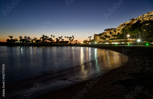 Anfi del Mar beach blue hour Gran Canaria Spain sunset