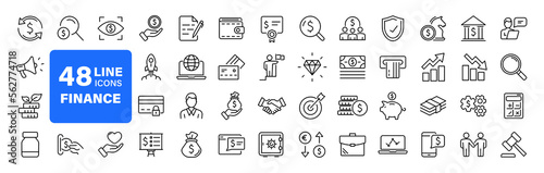 Finance set of web icons in line style. Money and Payment icons for web and mobile app. Money, payments, financial report, pay, banking, business, coin and more. Vector illustration