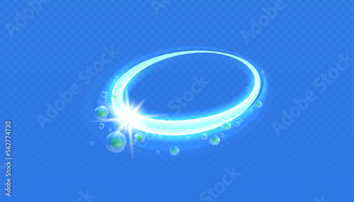 Light effect air flow fresh and mint bubbles. Circular orbit with menthol leaf bubbles. Splash of flying mint leaves for fresheners, cleaners, giving menthol flavor. Vector illustration