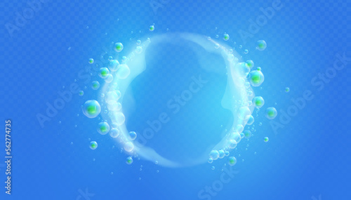 Light effect air flow fresh and mint bubbles. Foam soap with flying mint leaves - design element for detergent, concept of the smell of cleanliness and freshness. Powerful shield or force field