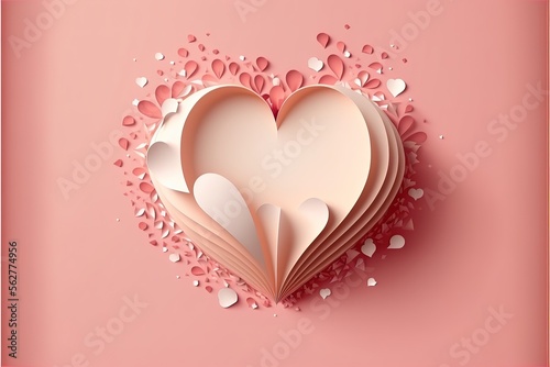 Heart shape with paper element style on pink vector background. Generative AI