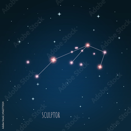 Constellation scheme in starry sky. Open space. Vector illustration Sculptor constellation through a telescope © iryna