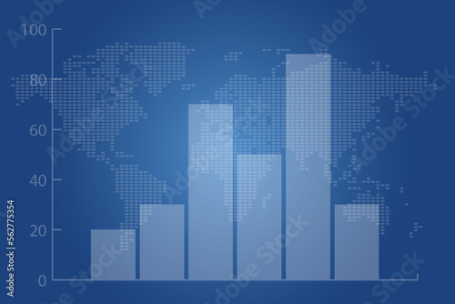 Bar graph finance and world map background  Vector illustration.