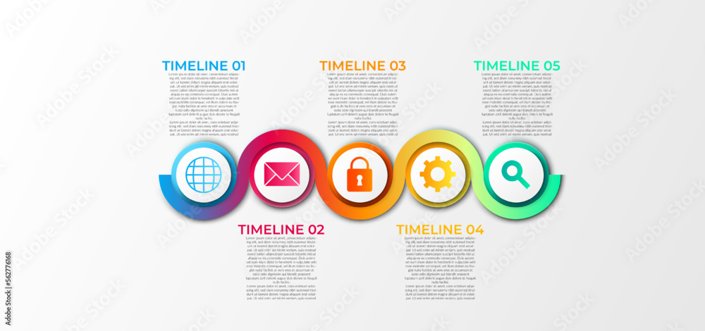Business Infographic. Timeline infographics design vector. Abstract infographics options template. Vector illustration. Business concept with 5 options, steps, or processes. Business Infographic. Timeline infographics design vector. Abstract infographics options template. Vector illustration. Business concept with 5 options, steps, or processes.