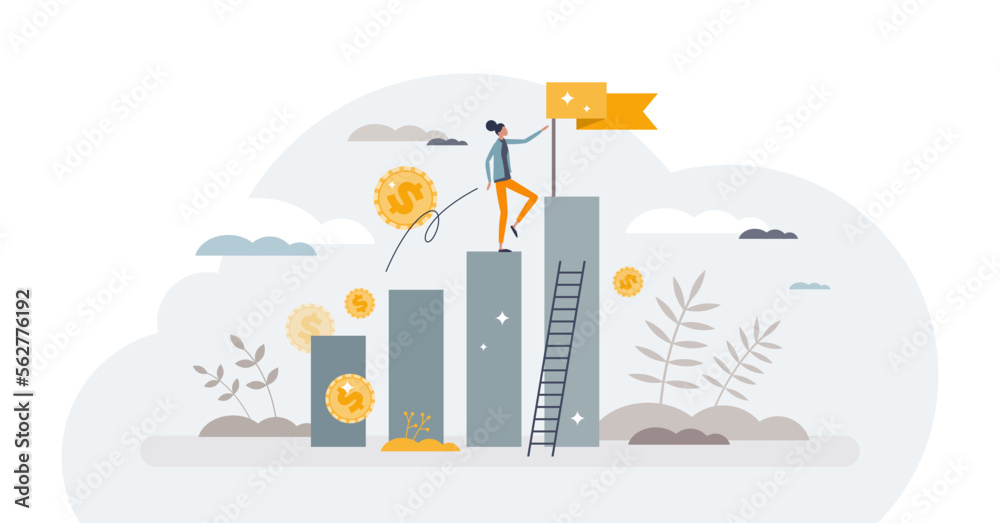 Sales incentive and financial commission as motivation tiny person concept, transparent background. Salesman profit for job performance as salary illustration. - obrazy, fototapety, plakaty 