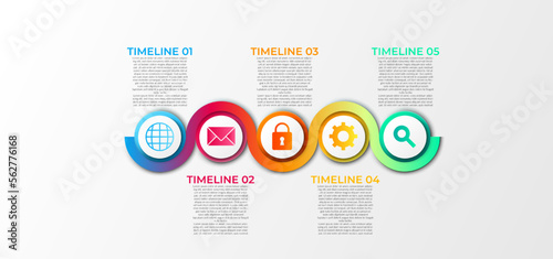 Business Infographic. Timeline infographics design vector. Abstract infographics options template. Vector illustration. Business concept with 5 options, steps, or processes.