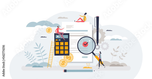 Fototapete Bookkeeping service and financial business data audit tiny person concept, transparent background