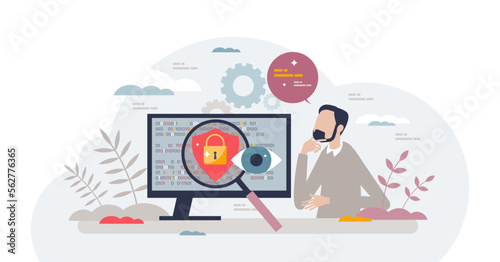 Cyber security course with education about digital safety tiny person concept, transparent background. Online learning about data encryption.