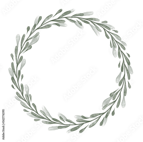 Watercolor decorative Circle floral Frame. Botanical round Wreath with branches  herbs  plants  and leaves. Rustic wedding border
