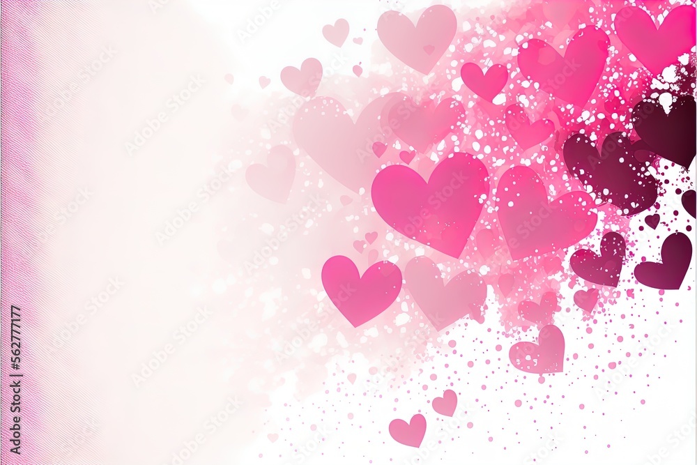 Pink watercolor hearts frame space for text