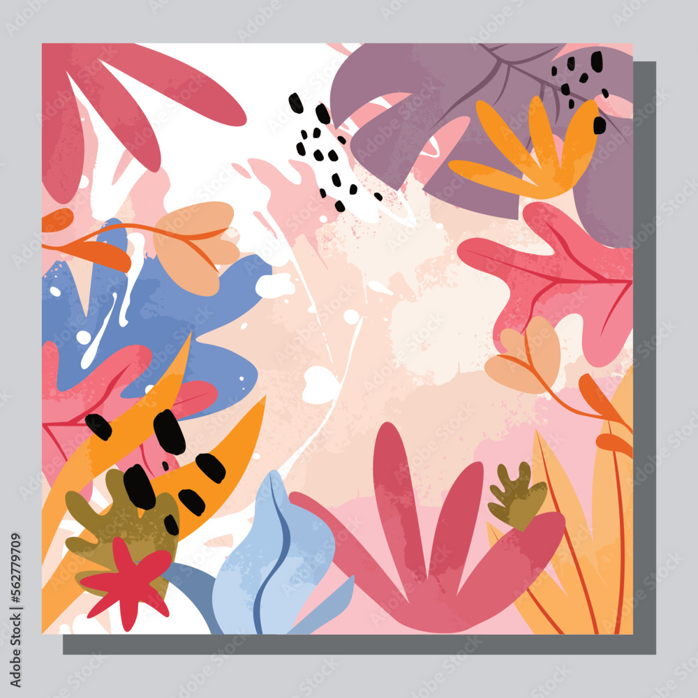 Fototapeta premium Illustration vector EPS 10 print, hand draw painted abstract organic shapes botanical garden, contemporary aesthetic boho mid century modern art in Scandinavian nordic design style 