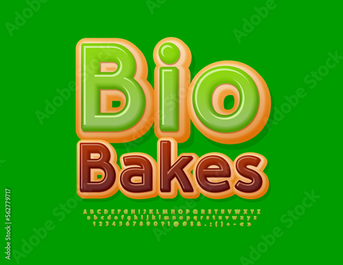 Vector eco Emblem Bio Bakes. Donut cake Font. Modern Creative Alphabet Letters and Numbers
