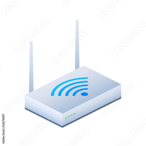 Network Router 3D WiFi Router. Internet service wireless router. Vector stock illustration.