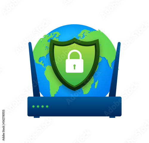 Secure connection icon vector illustration isolated on white background, flat style secured ssl shield symbols.