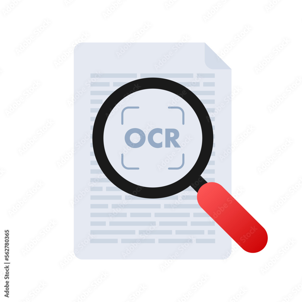 OCR - Optical character recognition. Document scan. Process of recognizing document. Vector stock illustration. OCR - Optical character recognition. Document scan. Process of recognizing document. Vector stock illustration.