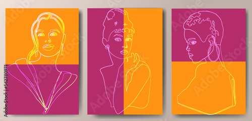  a set of backgrounds with female faces and abstract figures