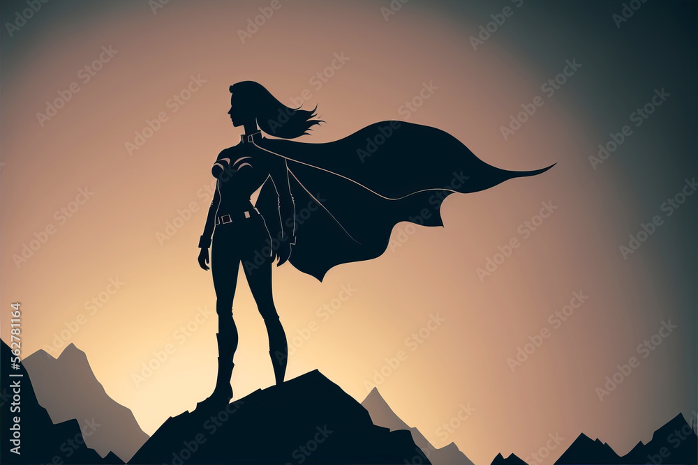 Super hero woman on top of a mountain. Generative ai