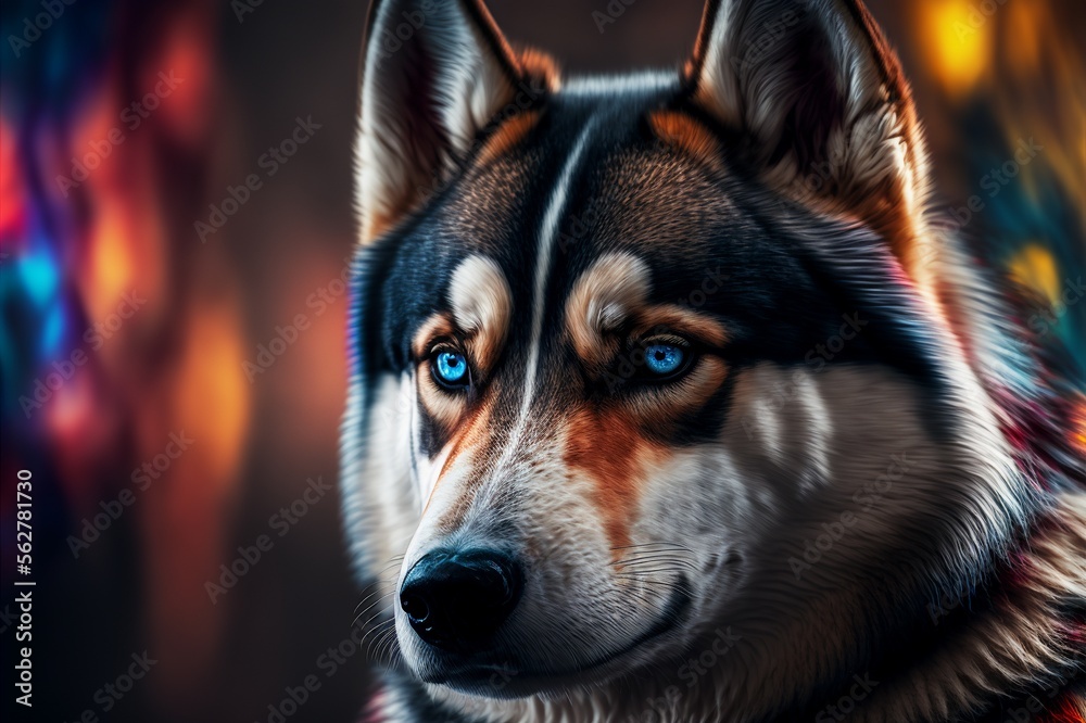 Colorful Close-Up of a Husky. Created by Generative AI Colorful Close-Up of a Husky. Created by Generative AI