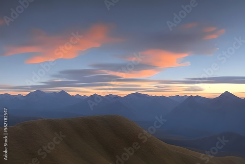 A sunset over a mountain range. Generative AI © Pixel Matrix