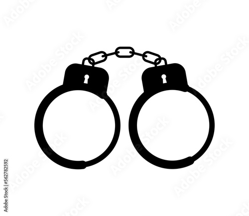 Handcuffs or hand restraints. Handcuffs icon. Police shackle. Vector stock illustration.